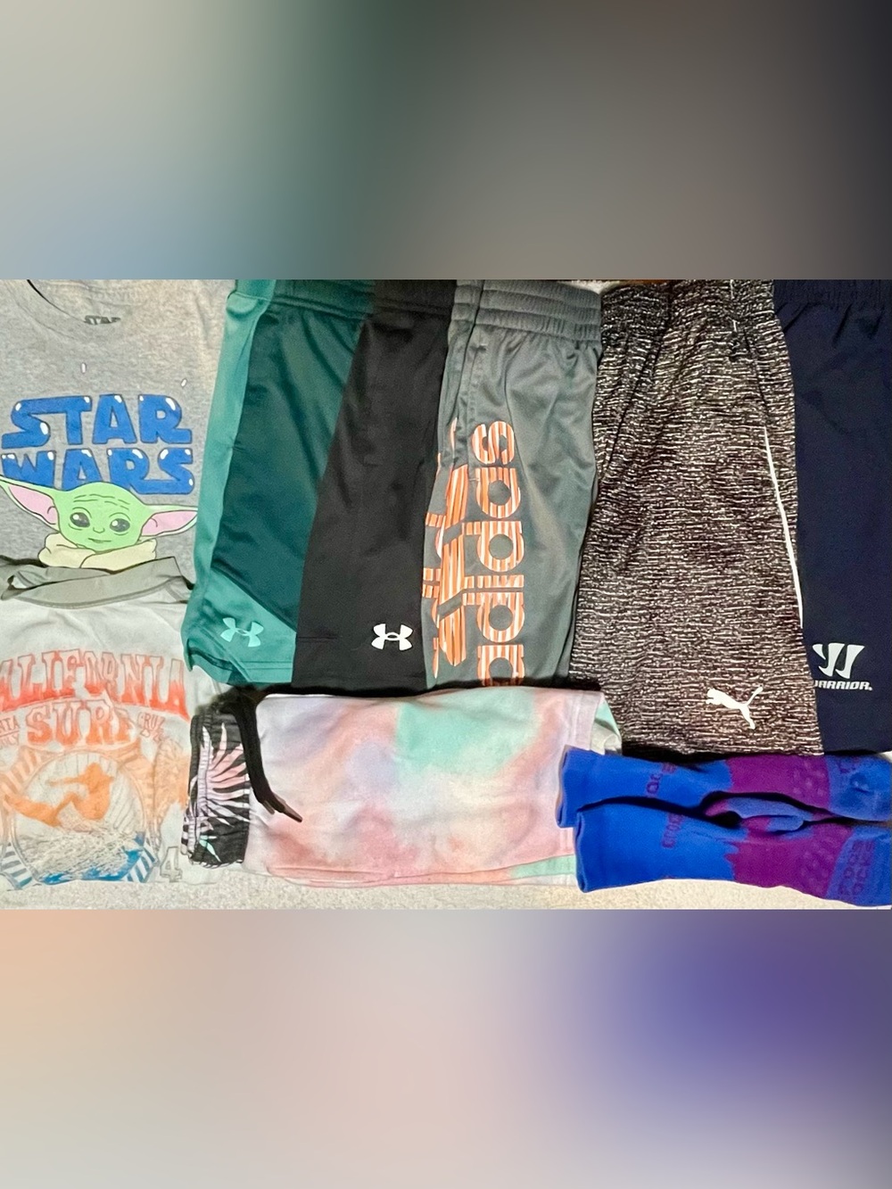 9 piece Boys Small Activewear Lot Under Armour, Adidas, Puma, Star Wars & Swim